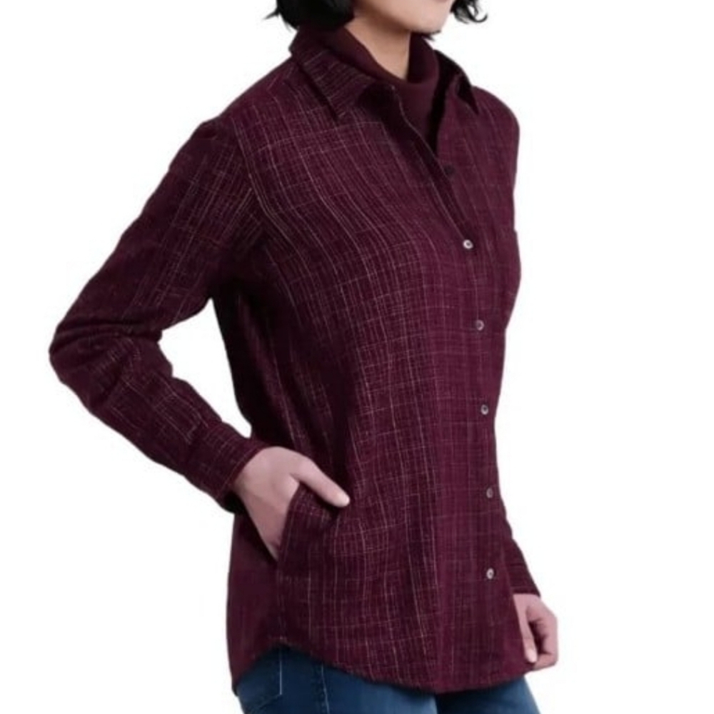 Kuhl Women's Burgundy Plaid Button-Down Shirt Jacket